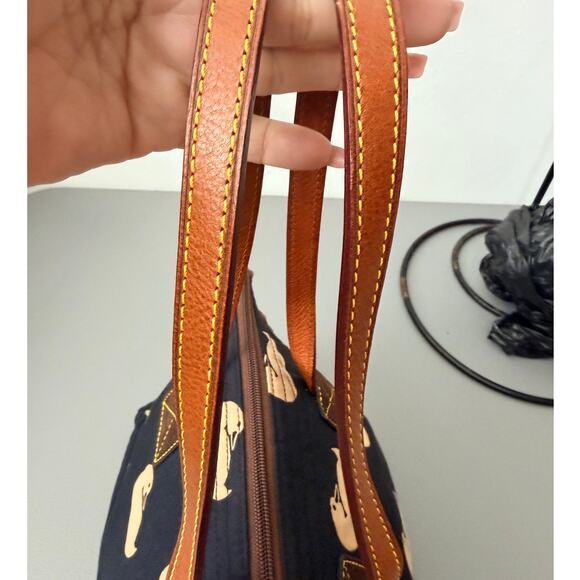 Dooney & Bourke Navy Canvas Tote Bag with Beige Duck Print and Brown Trim EUC - Picture 8 of 10